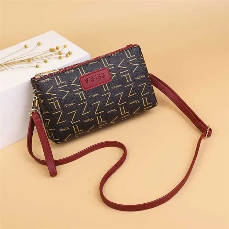 Women Fashion Color Blocking Letter Printed Zipper Crossbody Bag