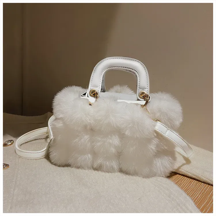 Women Casual Pompon Design Color Blocking Shoulder Handle Bag - Image 6