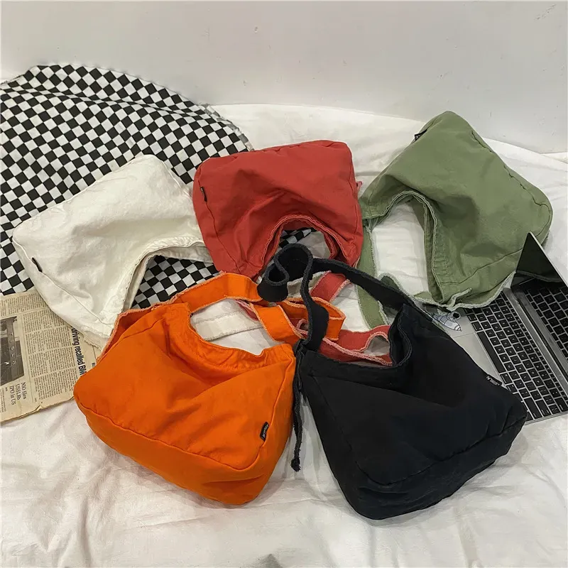 Women Casual Multi Pocket Design Solid Color Canvas Large Capacity Shoulder Handle Tote Bag - Image 3