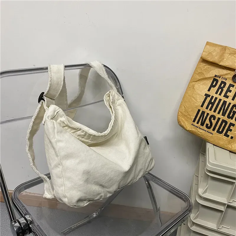 Women Casual Multi Pocket Design Solid Color Canvas Large Capacity Shoulder Handle Tote Bag - Image 6