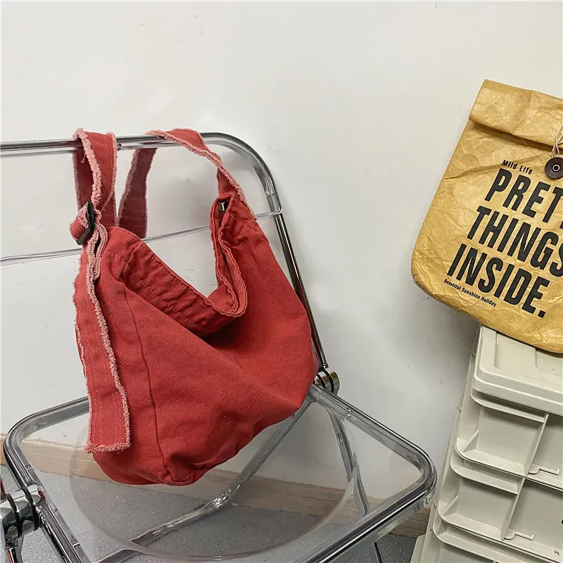 Women Casual Multi Pocket Design Solid Color Canvas Large Capacity Shoulder Handle Tote Bag - Image 7