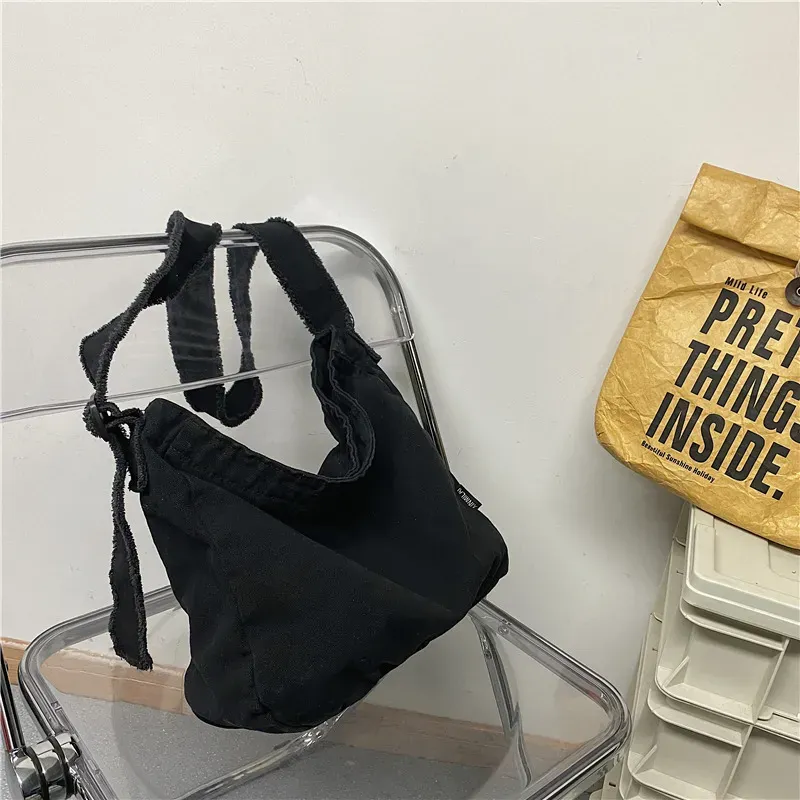 Women Casual Multi Pocket Design Solid Color Canvas Large Capacity Shoulder Handle Tote Bag - Image 9