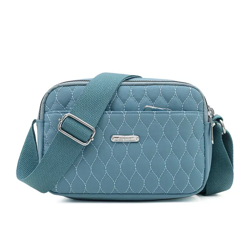 Women Casual Stitching Design Solid Color Quilted Crossbody Bag - Image 8
