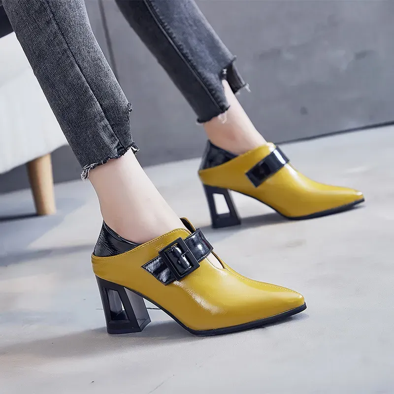 Chunky Heels Women Color Blocking Pu Upper Short Boots