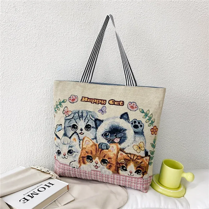 Fashion Ethnic Style Cartoon Embroidered Pattern Large Capacity Women Canvas Tote Bag - Image 13