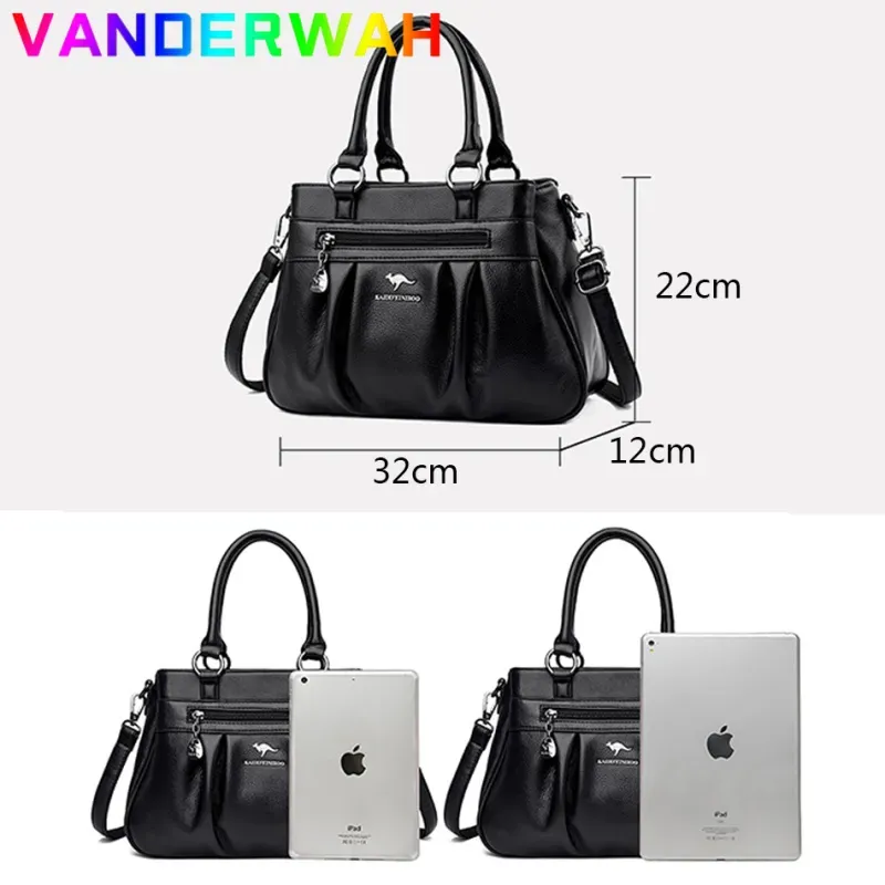 Women Casual Zipper Pocket Design Solid Color Large Capacity PU Handle Bag - Image 4