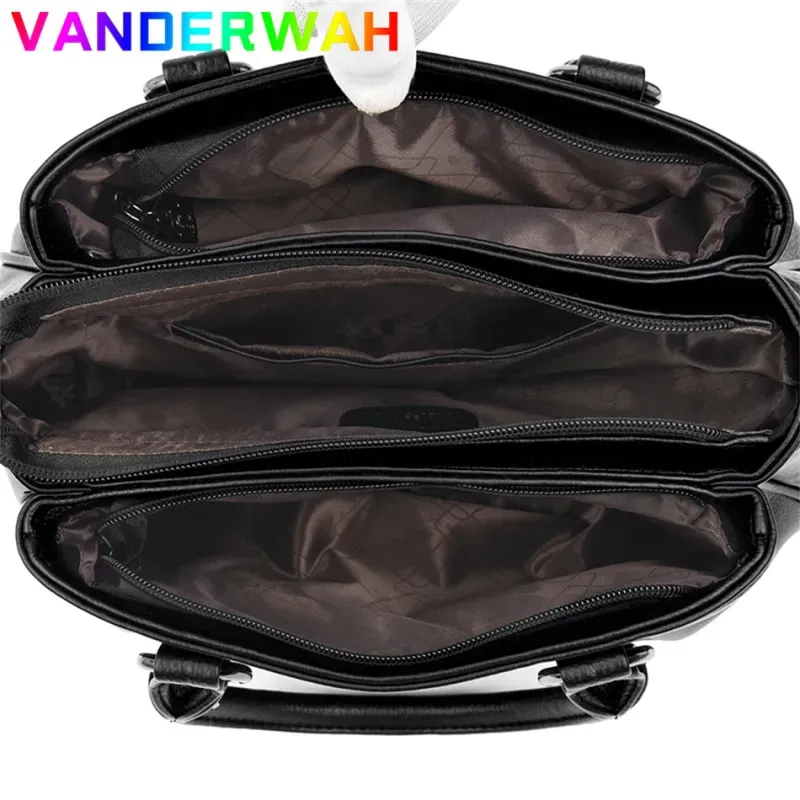 Women Casual Zipper Pocket Design Solid Color Large Capacity PU Handle Bag - Image 5