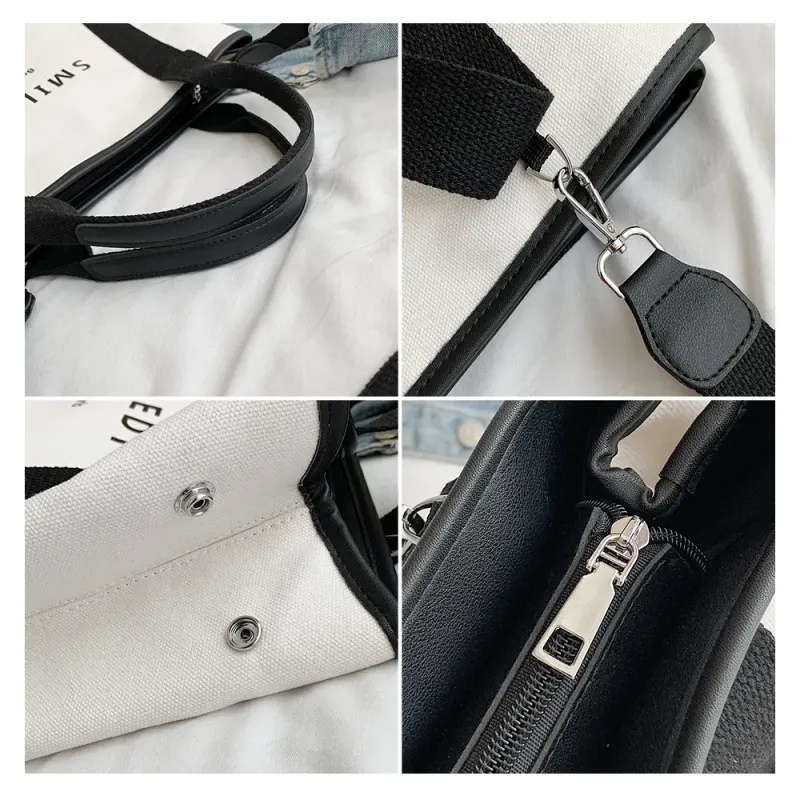 Women Casual Letter Pattern Large Capacity Canvas Tote Bag - Image 4