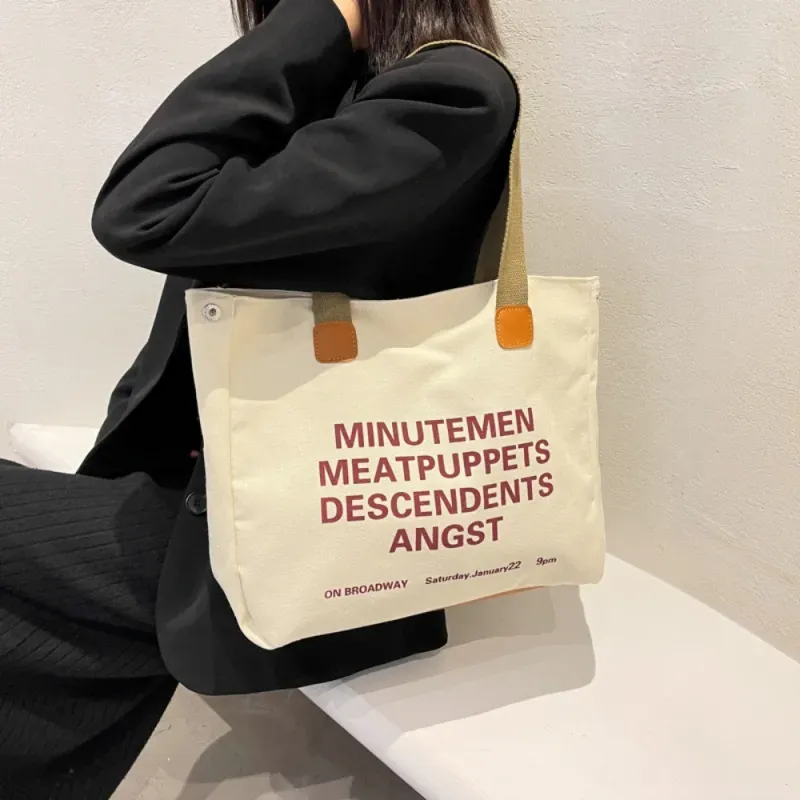 Women Casual Letter Pattern Large Capacity Canvas Tote Bag