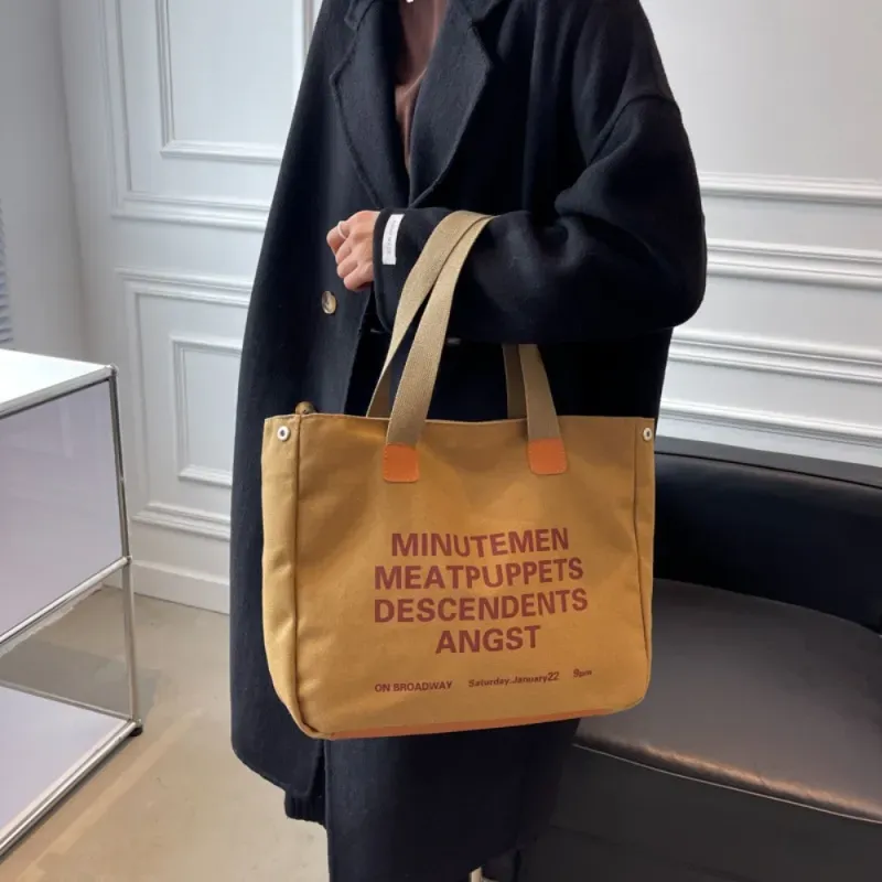 Women Casual Letter Pattern Large Capacity Canvas Tote Bag - Image 4