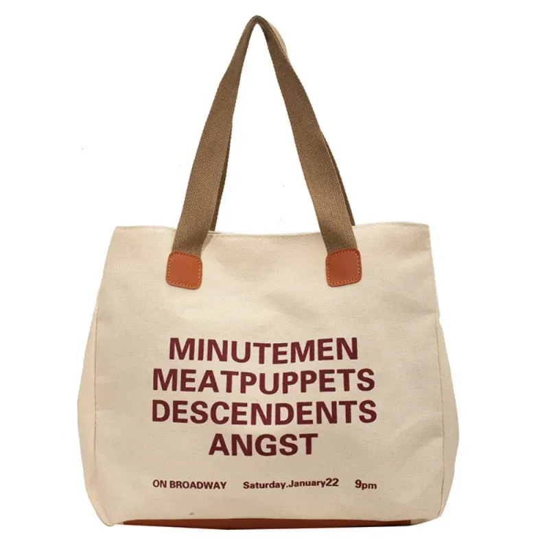 Women Casual Letter Pattern Large Capacity Canvas Tote Bag - Image 6