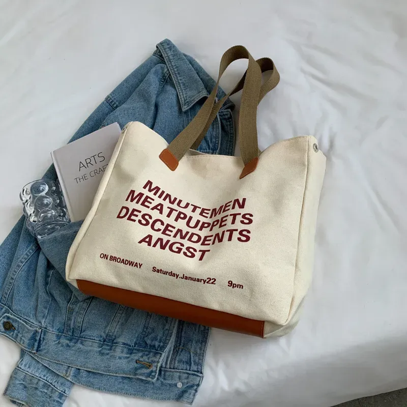 Women Casual Letter Pattern Large Capacity Canvas Tote Bag - Image 7