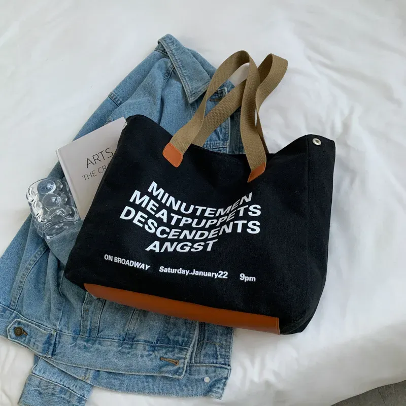 Women Casual Letter Pattern Large Capacity Canvas Tote Bag - Image 8