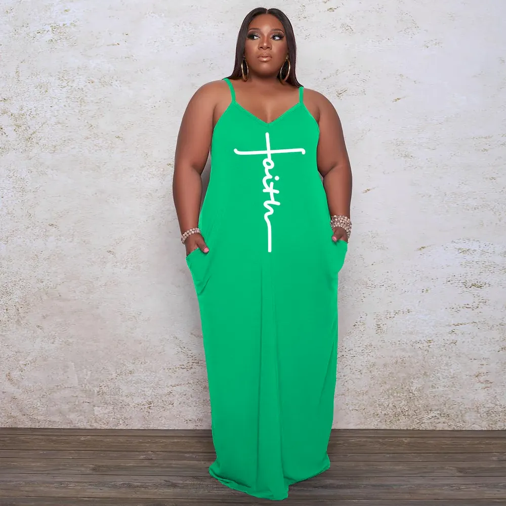 Plus Size Women Athleisure Faith Letter Printed Sleeveless Slip Dress - Image 6