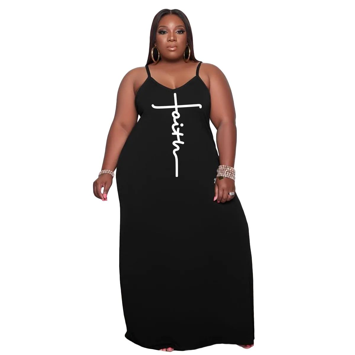Plus Size Women Athleisure Faith Letter Printed Sleeveless Slip Dress - Image 12