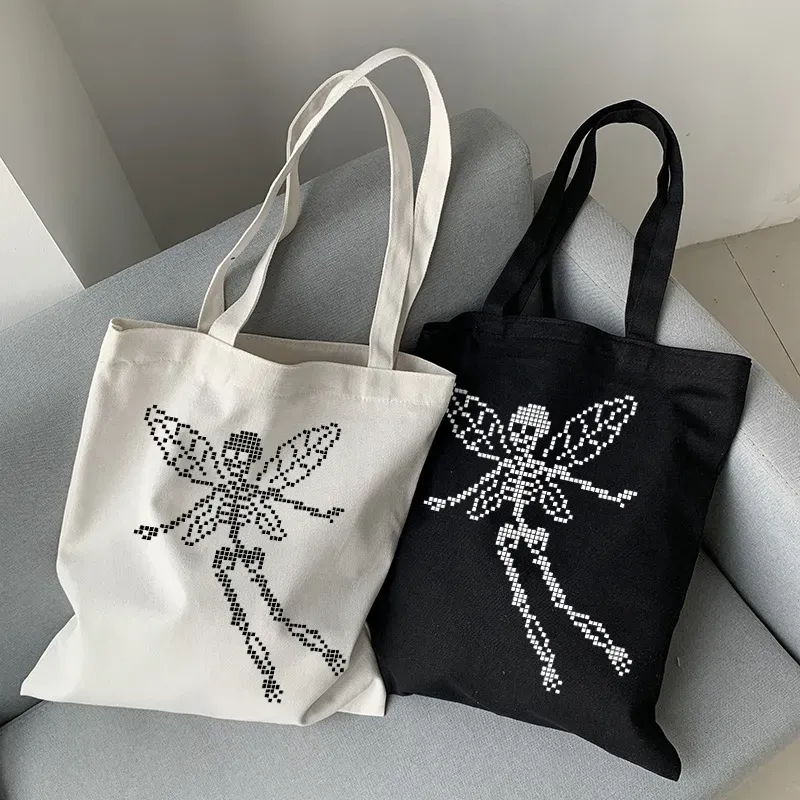 Women Casual Basic Skull Pattern Large Capacity Canvas Tote Bag