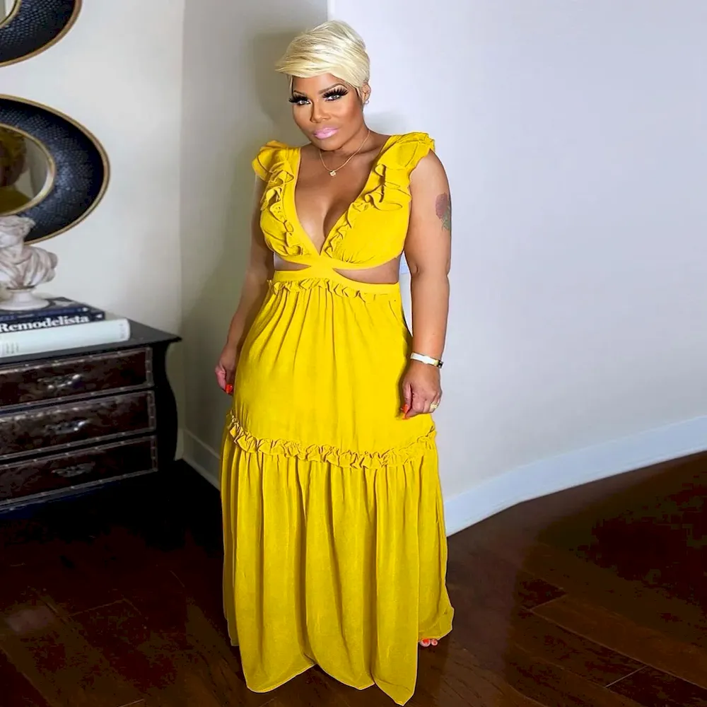 Women Fashion Plus Size Solid Color V-Neck Lace-Up Dress - Image 5