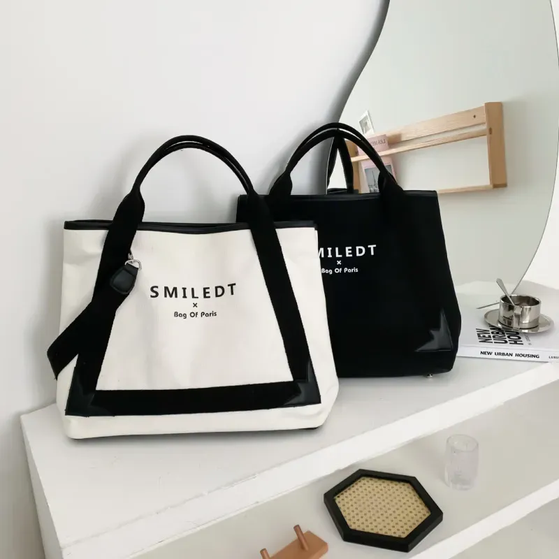 Women Fashion Casual Letter Pattern Large Capacity Canvas Tote Shoulder Bag