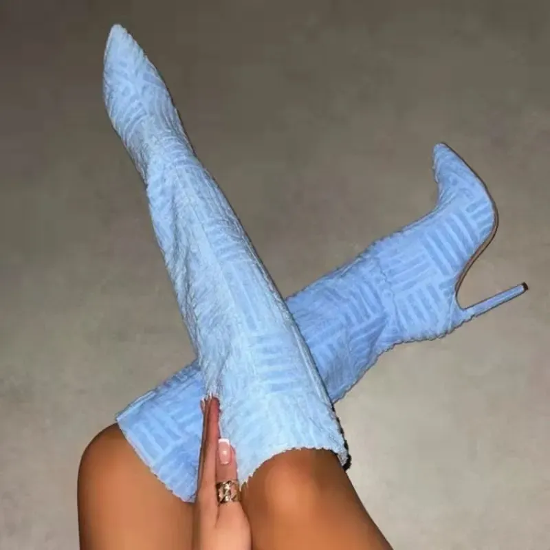 Plus Size Suede Pointed Toe Stiletto High Boots - Image 6