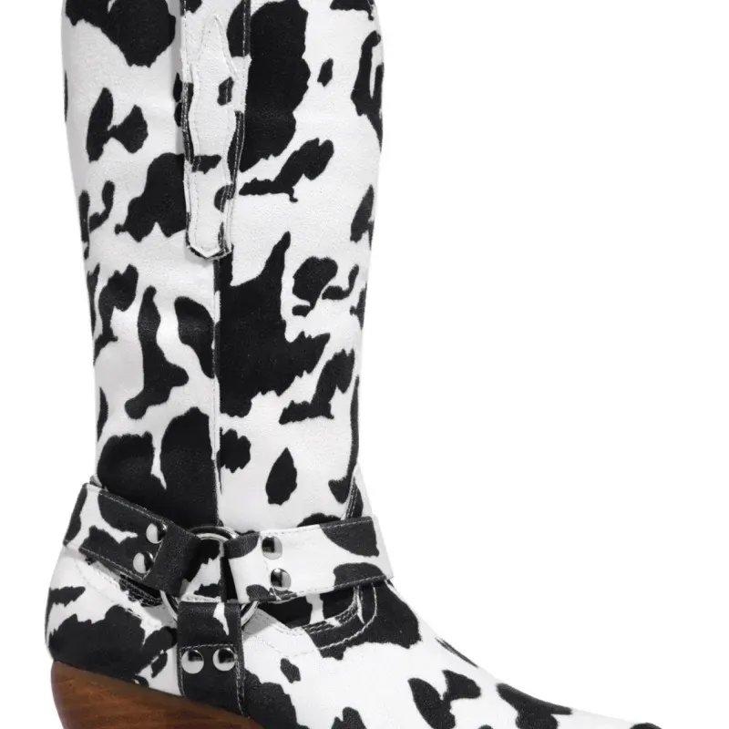 Fashion Plus Size Cow Print Mid-Calf Boots - Image 4