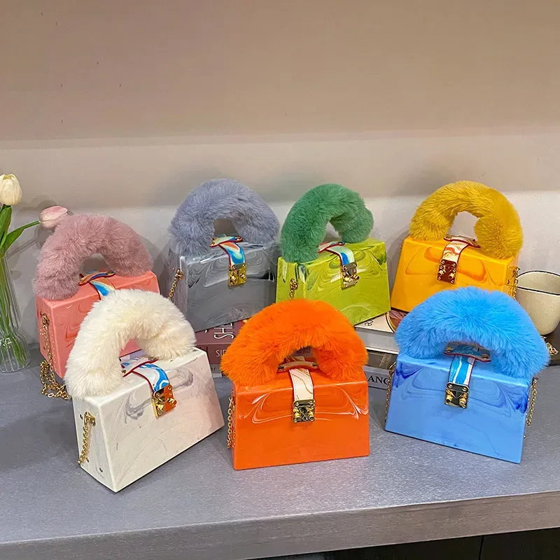 Fashionable Tie Dye Acrylic Plush Tote Shoulder Bag - Image 3