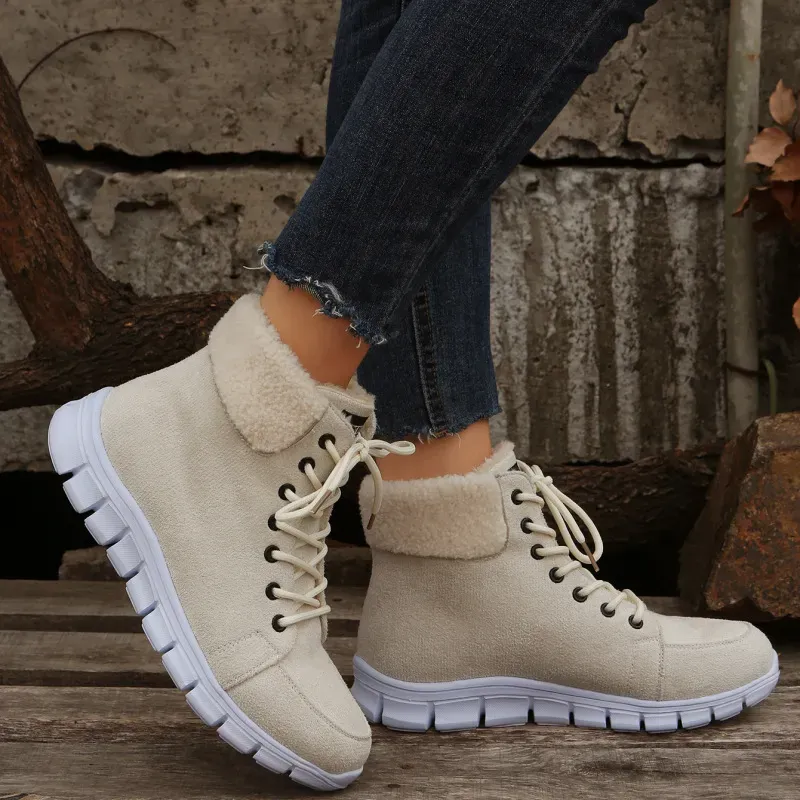 Women Fashion Round Toe Square Heel Platform Platform Lace-Up Zip Short Boots