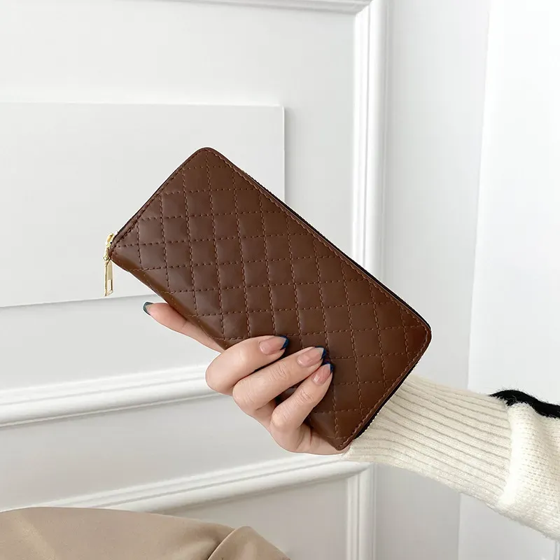 Women'S Fashion Rhombus Indentation Long Zipper Large Capacity Coin Purse - Image 8