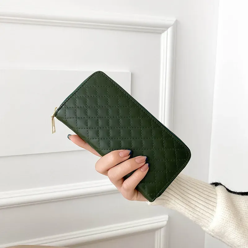 Women'S Fashion Rhombus Indentation Long Zipper Large Capacity Coin Purse - Image 9