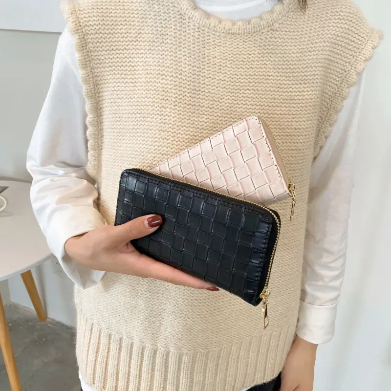 Women'S Fashion Pu Leather Indentation Small Check Large Capacity Coin Purse