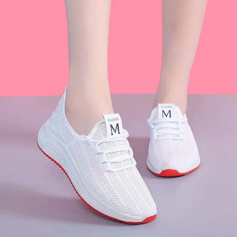 Women Fashion Mesh Solid Color Lace-Up Sneakers - Image 4