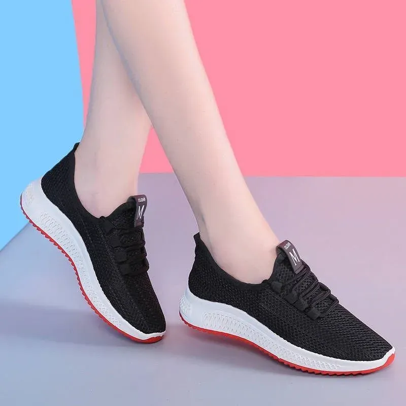 Women Fashion Mesh Solid Color Lace-Up Sneakers - Image 5