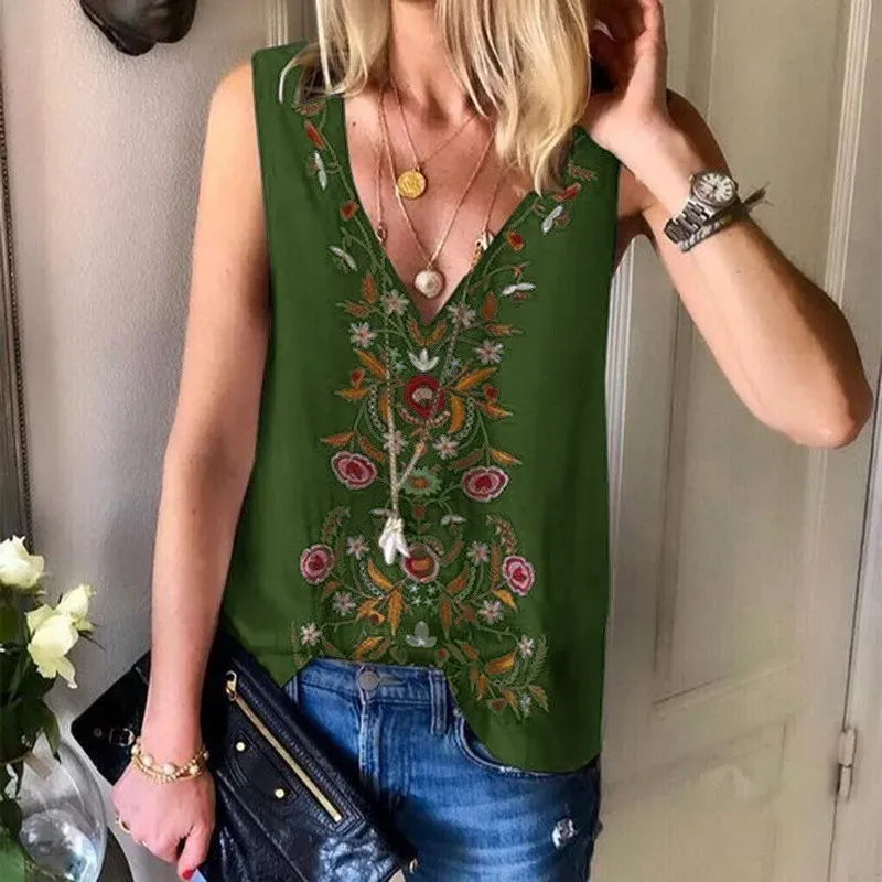 Vintage Boho Women Floral Pattern V Neck Chiffon Tank Top - Image 7
