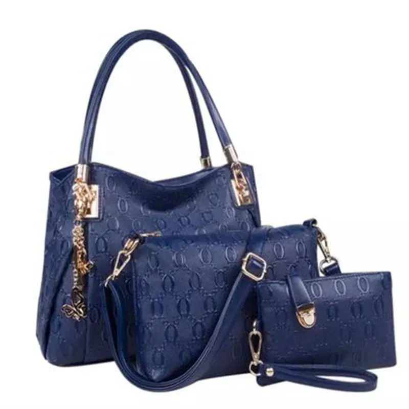 Women Retro Fashion Embossed Shoulder Handbag Three-Piece Set - Image 3