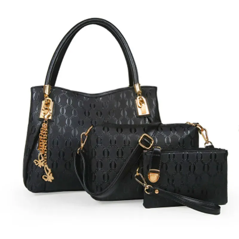 Women Retro Fashion Embossed Shoulder Handbag Three-Piece Set - Image 5