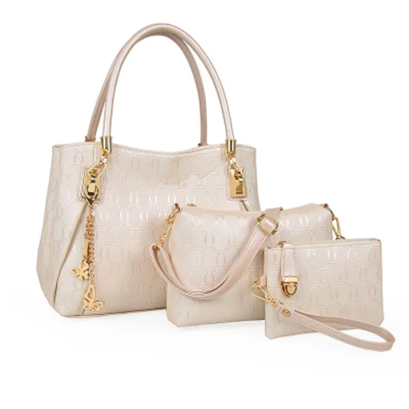 Women Retro Fashion Embossed Shoulder Handbag Three-Piece Set - Image 9