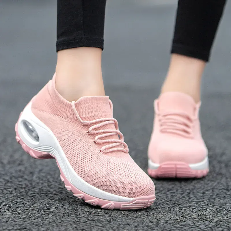 Women Casual Solid Color Plus Size Flying Woven Breathable Lace-Up Sneaker - Image 10