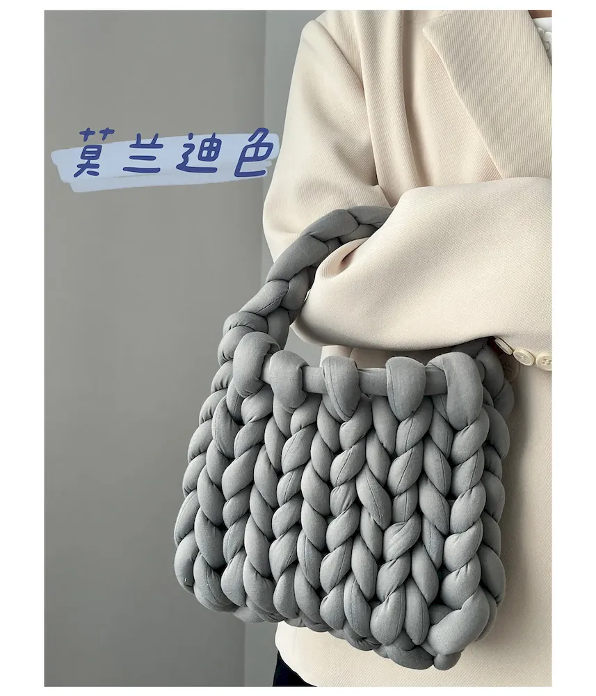 Women Fashion Solid Color Hand-Woven Wool Handbag - Image 8