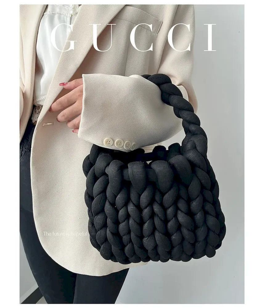 Women Fashion Solid Color Hand-Woven Wool Handbag - Image 12