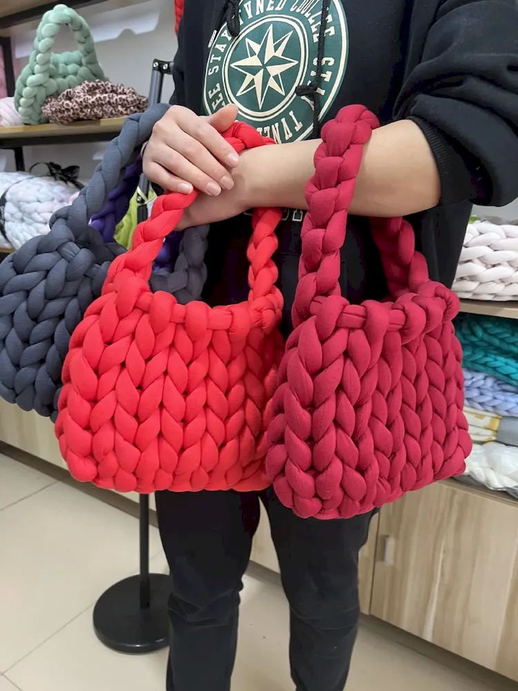 Women Fashion Solid Color Hand-Woven Wool Handbag - Image 15