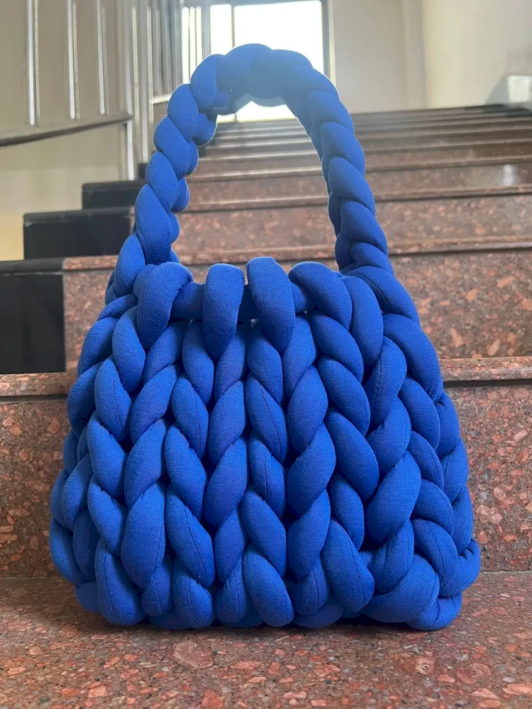 Women Fashion Solid Color Hand-Woven Wool Handbag - Image 16