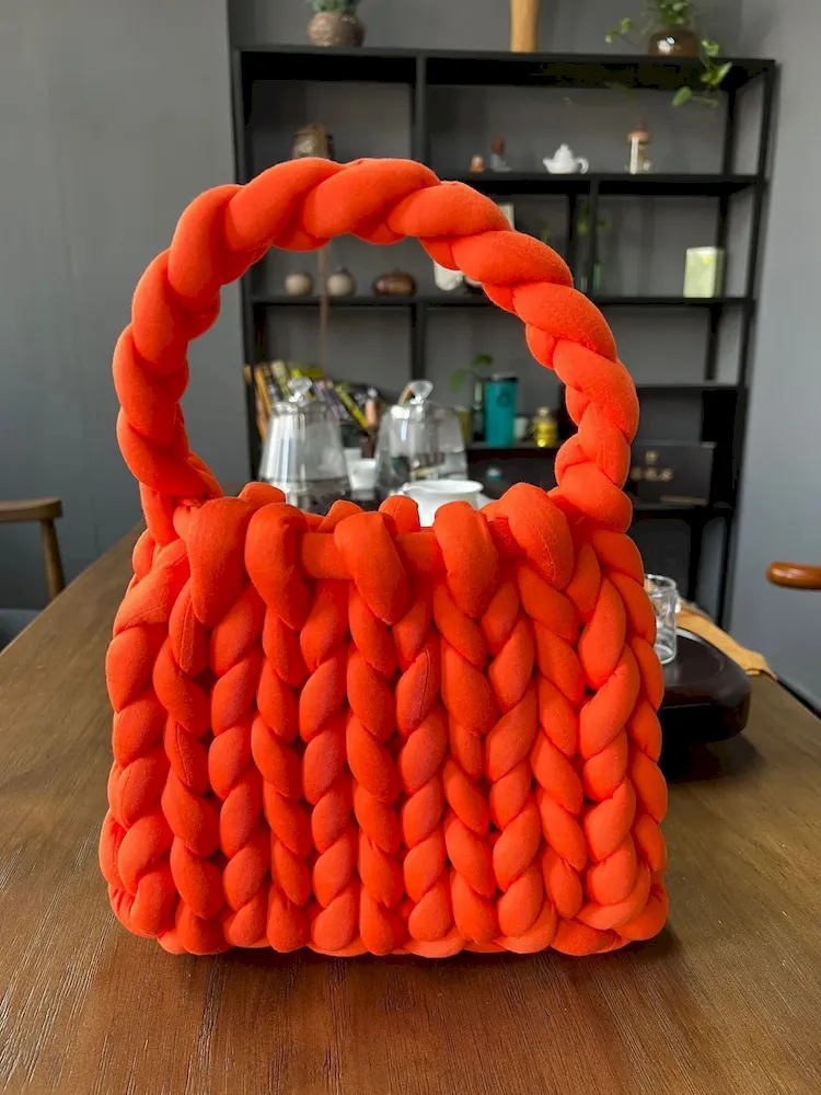 Women Fashion Solid Color Hand-Woven Wool Handbag - Image 18