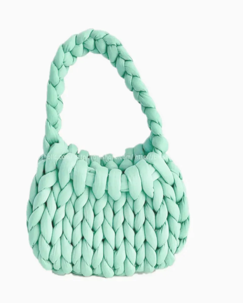 Women Fashion Solid Color Hand-Woven Wool Handbag - Image 20