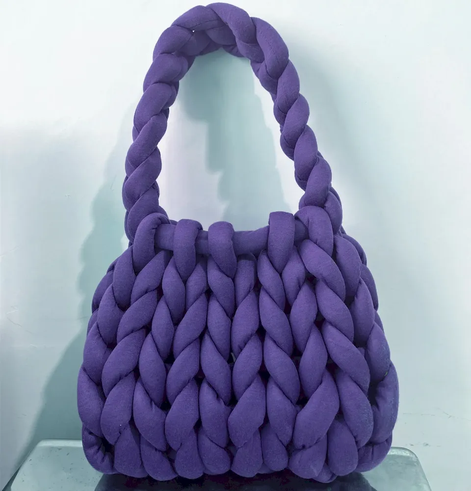 Women Fashion Solid Color Hand-Woven Wool Handbag - Image 26
