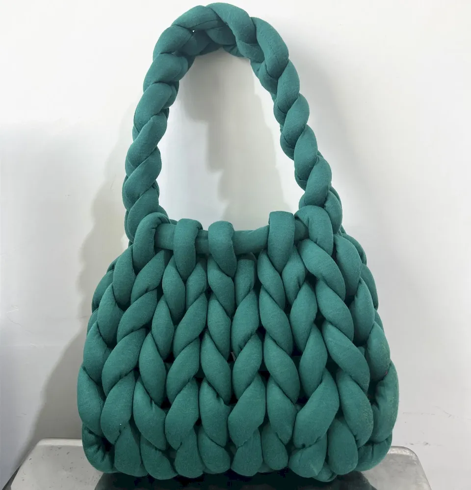 Women Fashion Solid Color Hand-Woven Wool Handbag - Image 29