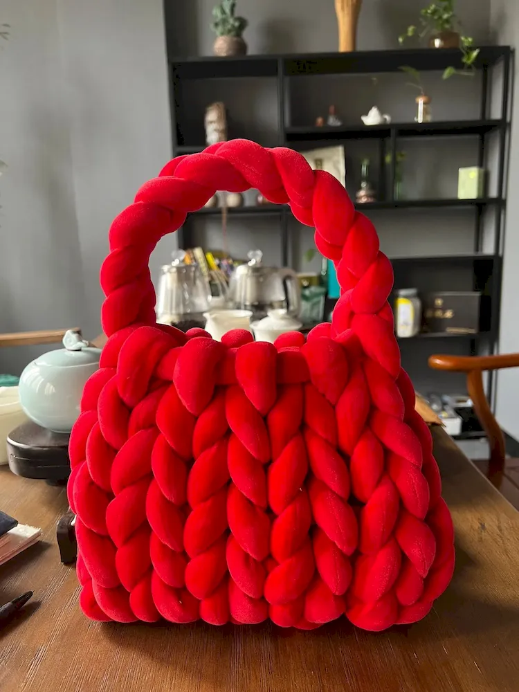 Women Fashion Solid Color Hand-Woven Wool Handbag - Image 31