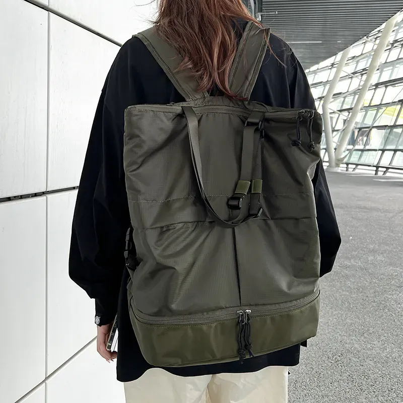 Neutral Fashion Solid Color Large Capacity Waterproof Nylon Backpack - Image 4