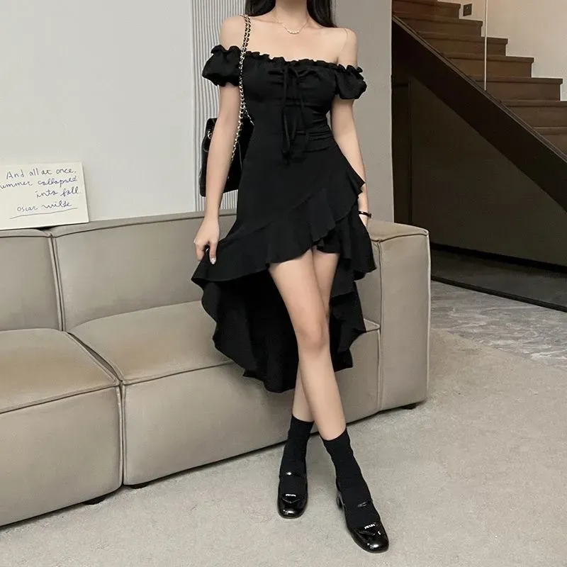 Women'S Fashion Off-Shoulder Ruffled Irregular Dress - Image 4