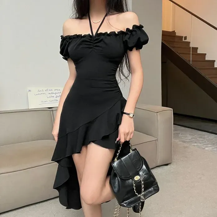 Women'S Fashion Off-Shoulder Ruffled Irregular Dress - Image 5