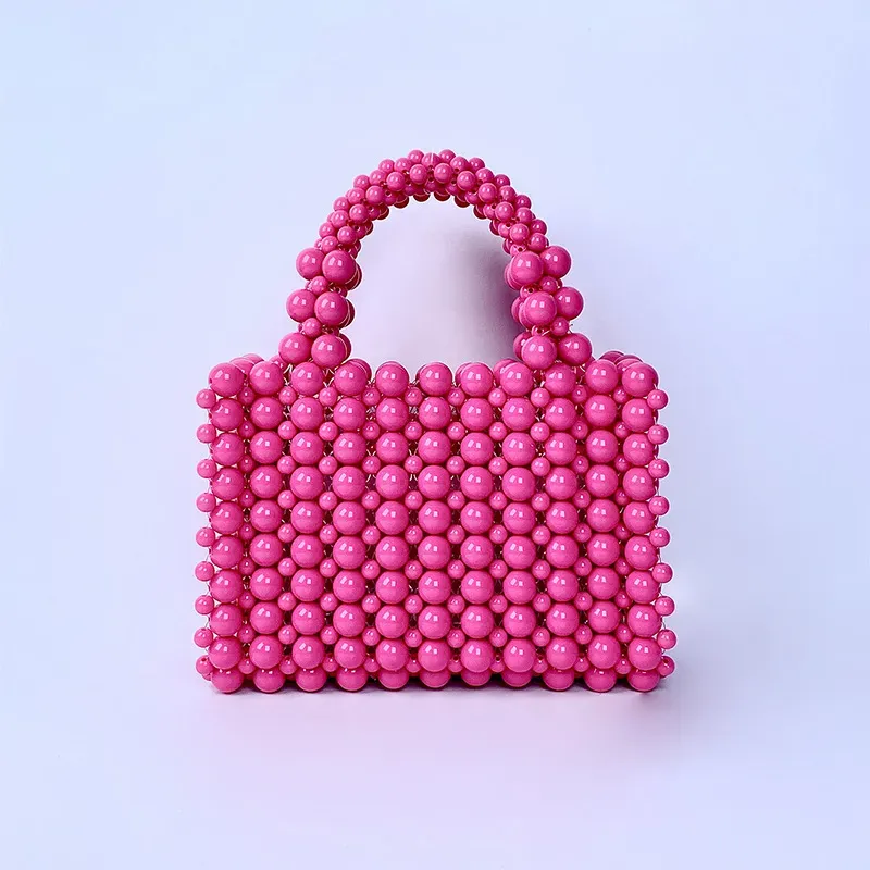 Women Fashion Handmade Beaded Woven Acrylic Pearl Handle Evening Bag