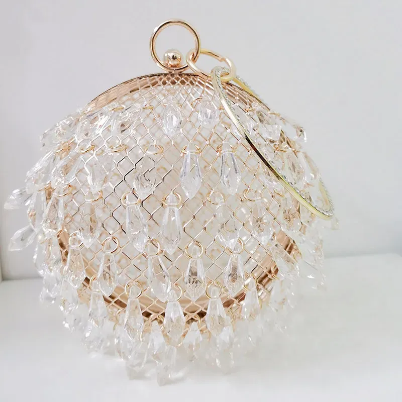 Women Fashion Creative Drop Shape Acrylic Round Metal Birdcage Handle Dinner Bag - Image 4